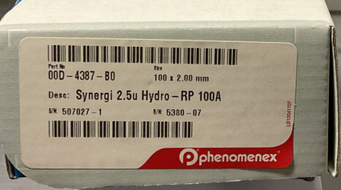 Phenomenex Synergy 2.5u HYDRO-RP, 100A, 100 x 2mm HPLC column; 00D-4387-B0, New