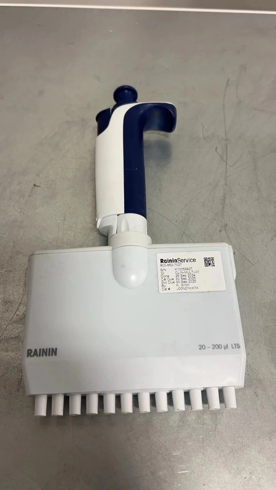 Rainin Pipet-Lite L200 XLS LTS 12 Channel 20-200uL pipette Calibrated 2024, USED