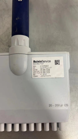 Rainin Pipet-Lite L200 XLS LTS 12 Channel 20-200uL pipette Calibrated 2024, USED