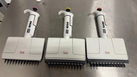 Set of 3 Thermo Scientific F1-ClipTip 12 Channel Pipettes Range 10, 100, 300