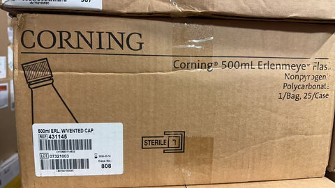CORNING 500mL Polycarbonate Erlenmeyer Flask With Vented Cap 431145 (25/cs)