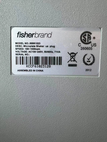 Fisherbrand Microplate Shaker 88861023 150–1000 RPM – Tested w/ Power Cord