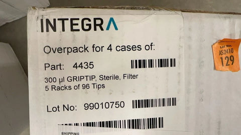 INTEGRA 4435 Griptips Sterile Filtered 300ul, 4/Case, 5x96 tips, Total 1920 tips