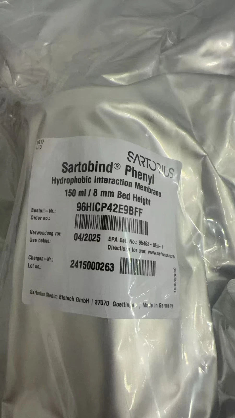 Sartorius 96HICP42E9BHSS sartobind Phenyl hydrophobic, 150ml / 8mm bed height
