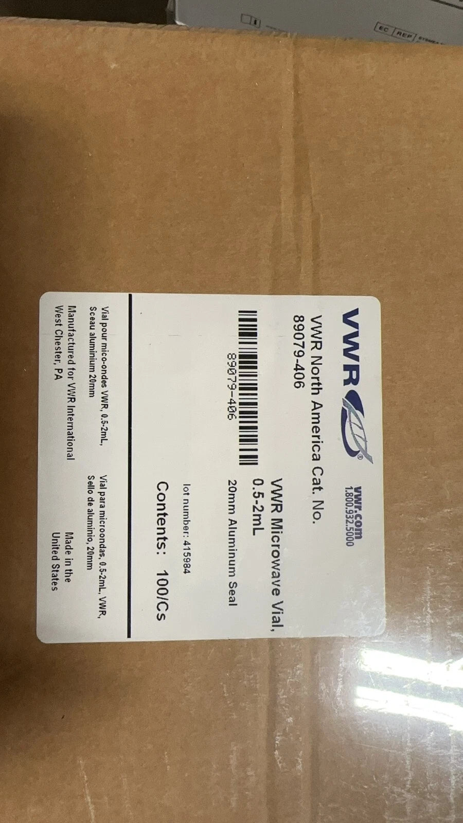 VWR 89079-406 Microwave Reaction Vials Tapered 0.5–2mL 17 x 83mm 100/Case