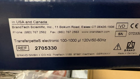 BrandTech 2705330 Electronic Pipettor, Single-Channel, 0.1-1 mL, NEW!