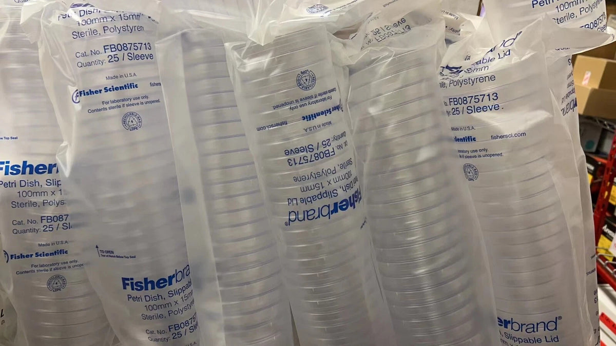 18 sleeves of 25 100 x 15mm Fisherbrand Polystyrene Sterile Petri Dishes