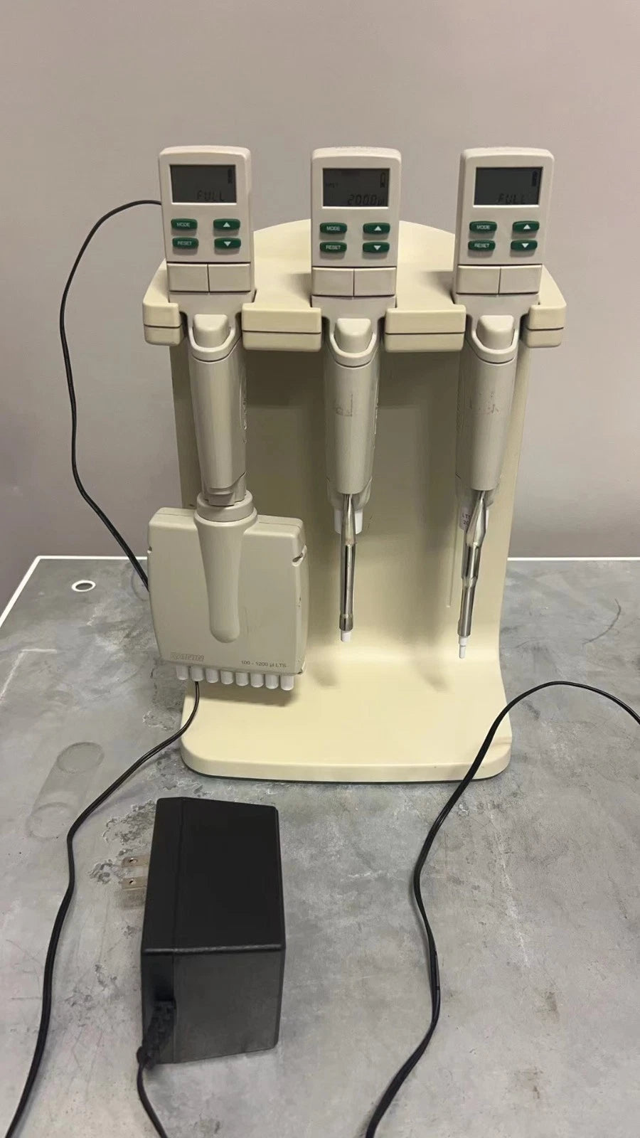 Lot of 3 Rainin Pipet-Lite LTS 8 Channel 1200, single channel 200 and 20 pipette