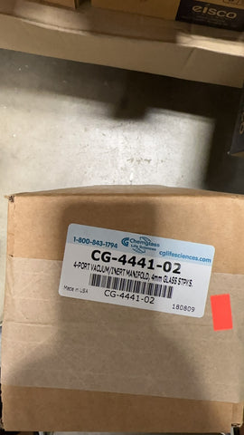 Chemglass CG-4441-02 4-Port, Vacuum Manifold Inert Gas, 4mm Glass Stopcocks