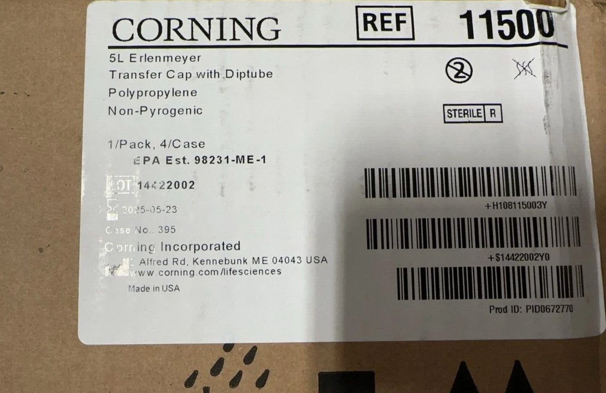 Corning 11500 Plastic Erlenmeyer Flask Disposable Aseptic Transfer Caps, 4/Case