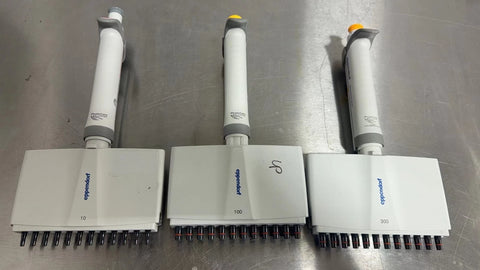 Set of 3 Eppendorf Research plus 12 Channel Multi pipette Range 10, 100, 300