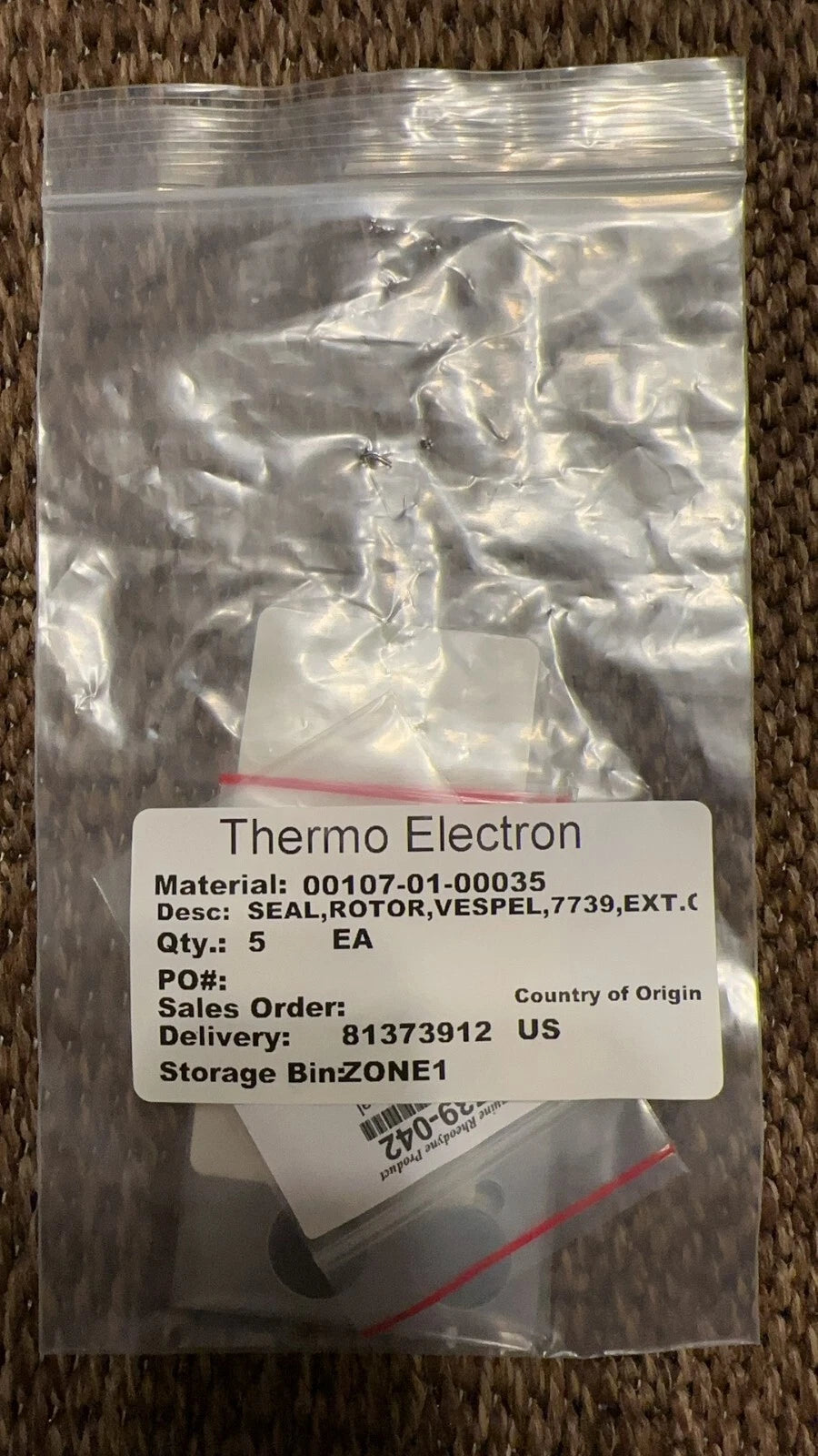 Thermo Scientific 00107-01-00035, SEAL, ROTOR, VESPEL, 7739 EXT GROVE, QTY: 5