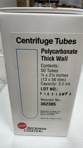 Beckman Coulter 362305 Centrifuge Polycarbonate Tube, 13 x 56mm, 50/Pk