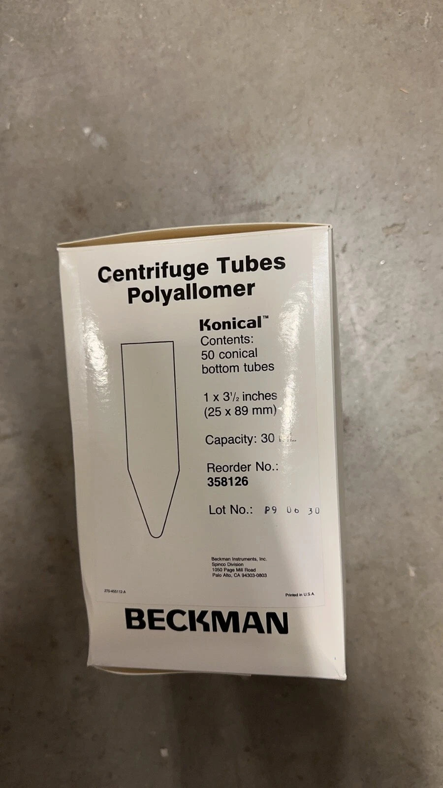 Beckman 358126 31.5 mL, Polypropylene Konical Tube, 25 x 89mm - 50Pk