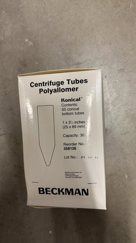 Beckman 358126 31.5 mL, Polypropylene Konical Tube, 25 x 89mm - 50Pk