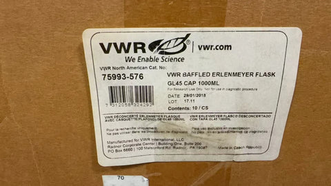 VWR 75993-576 Glass Flask 1 L with Screw Cap GL45 Baffled Base