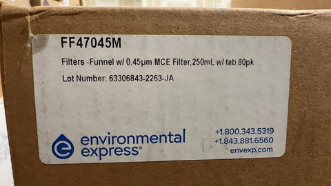 80/Pk Environmental Express Disposable Filter Funnels w/0.45um MCE Filter w/ Tab