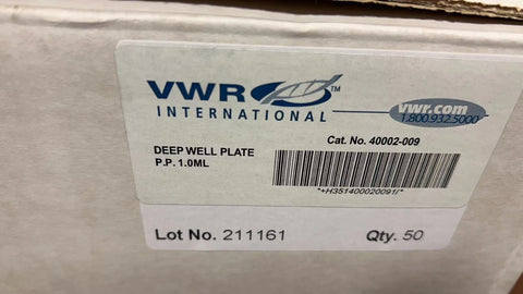 VWR 1.0 mL 96-Well Deep Round Well Microplates Polypropylene 40002-009,Lot of 45