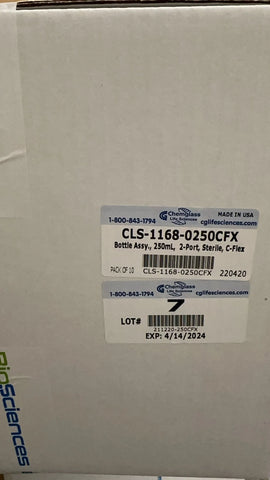 Chemglass Life Sciences CLS11680250 Bottle Assembly, 250mL, 2-Port, 10/PK