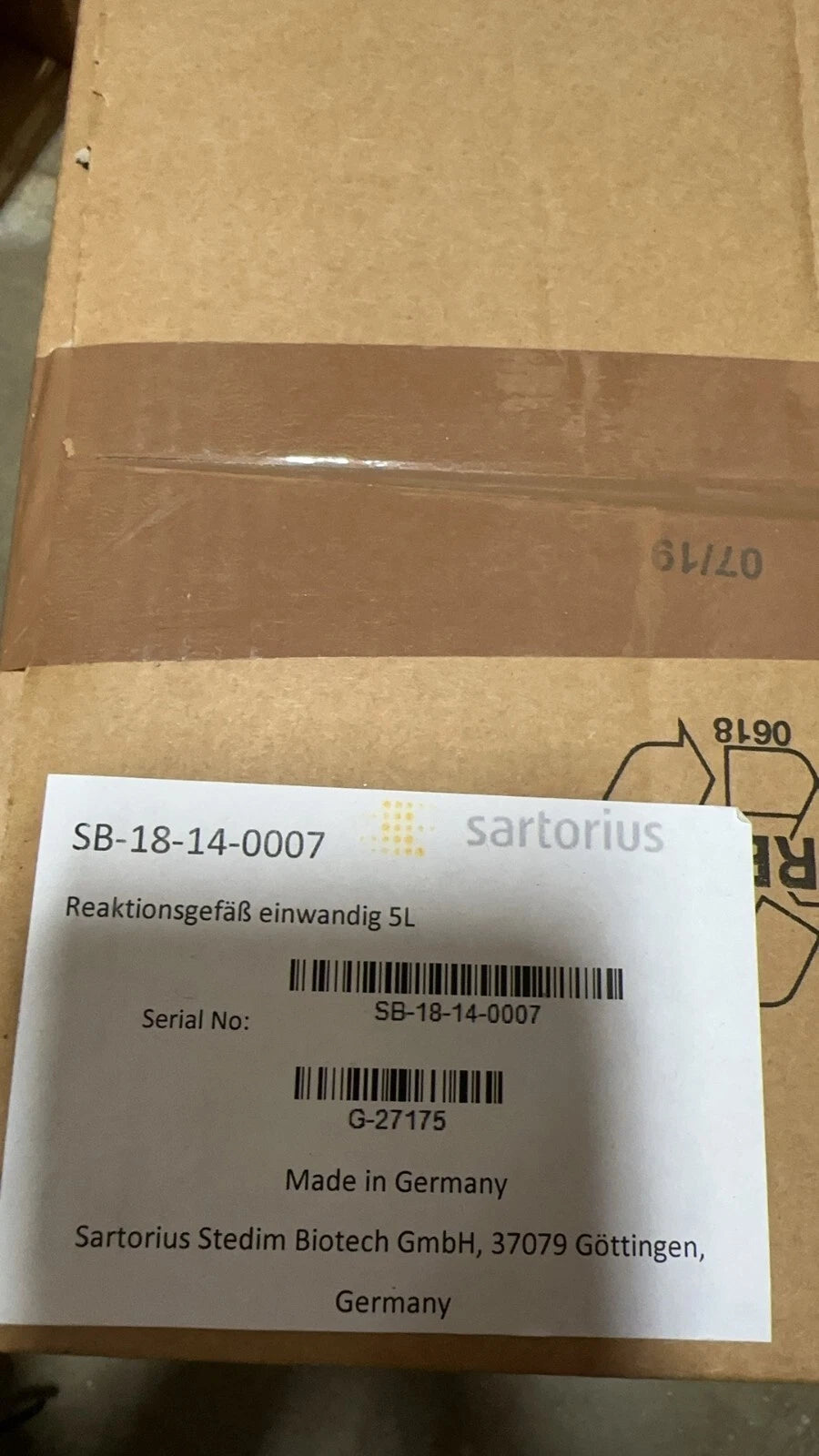 Sartorius SB-18-14-0007, Single Wall Reaction vessel 5L