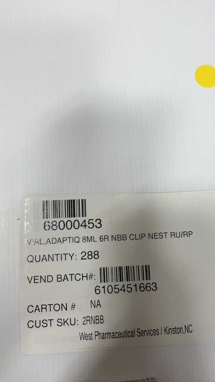 West Pharmaceutical Services 68000453 ADAPTIQ 8ml 6R NBB VIAL
