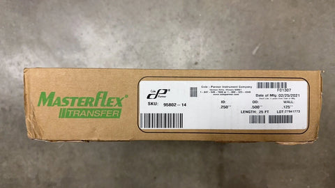 Cole-Parmer, 95802-14, Tubing, Platinum-Cured Silicone, 1/4" ID x 1/2" OD; 25 Ft