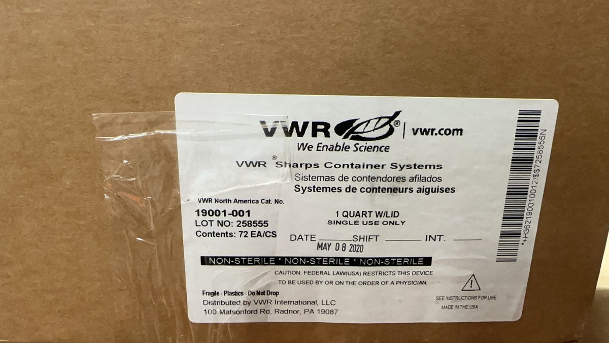 vwr sharps container 19001-001 8.9W×8.9D×17.8H cm (3.5W×3.5D×7"H) 72/Case